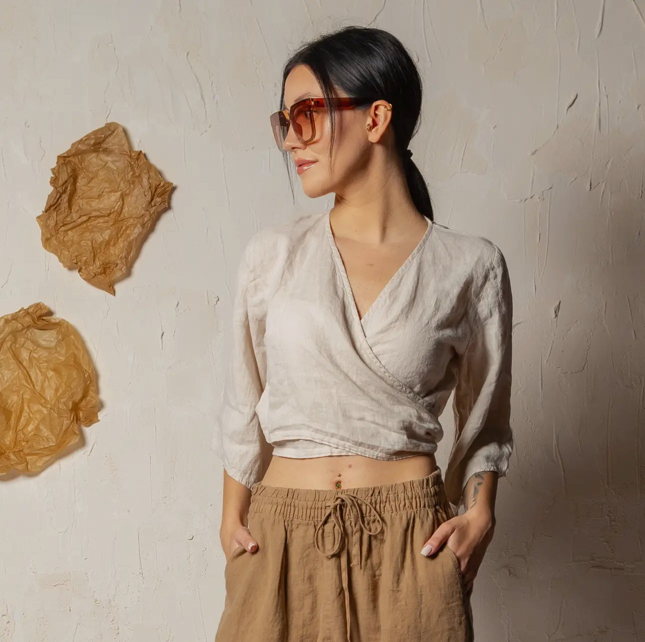Linen Crop Top Wrap