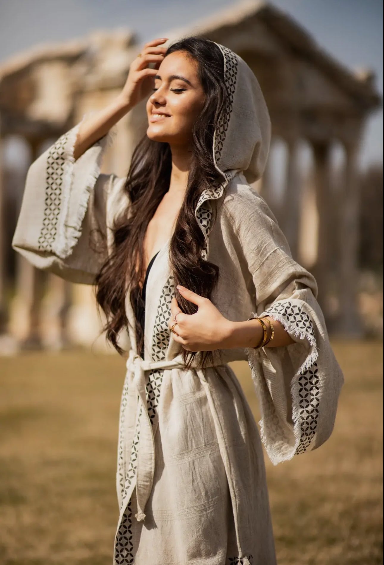 Linen Kimono Kaftan with Hoodie