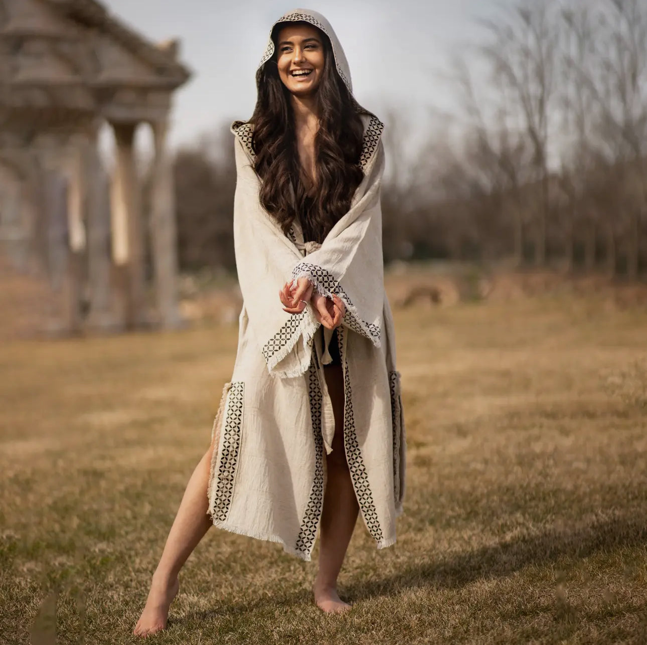 Linen Kimono Kaftan with Hoodie